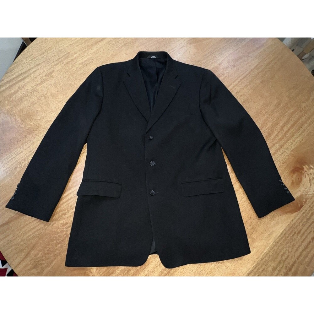 Haggar Mens Blazer Suit Jacket Size 44L Black 3 Button Sport Coat Worsted Wool